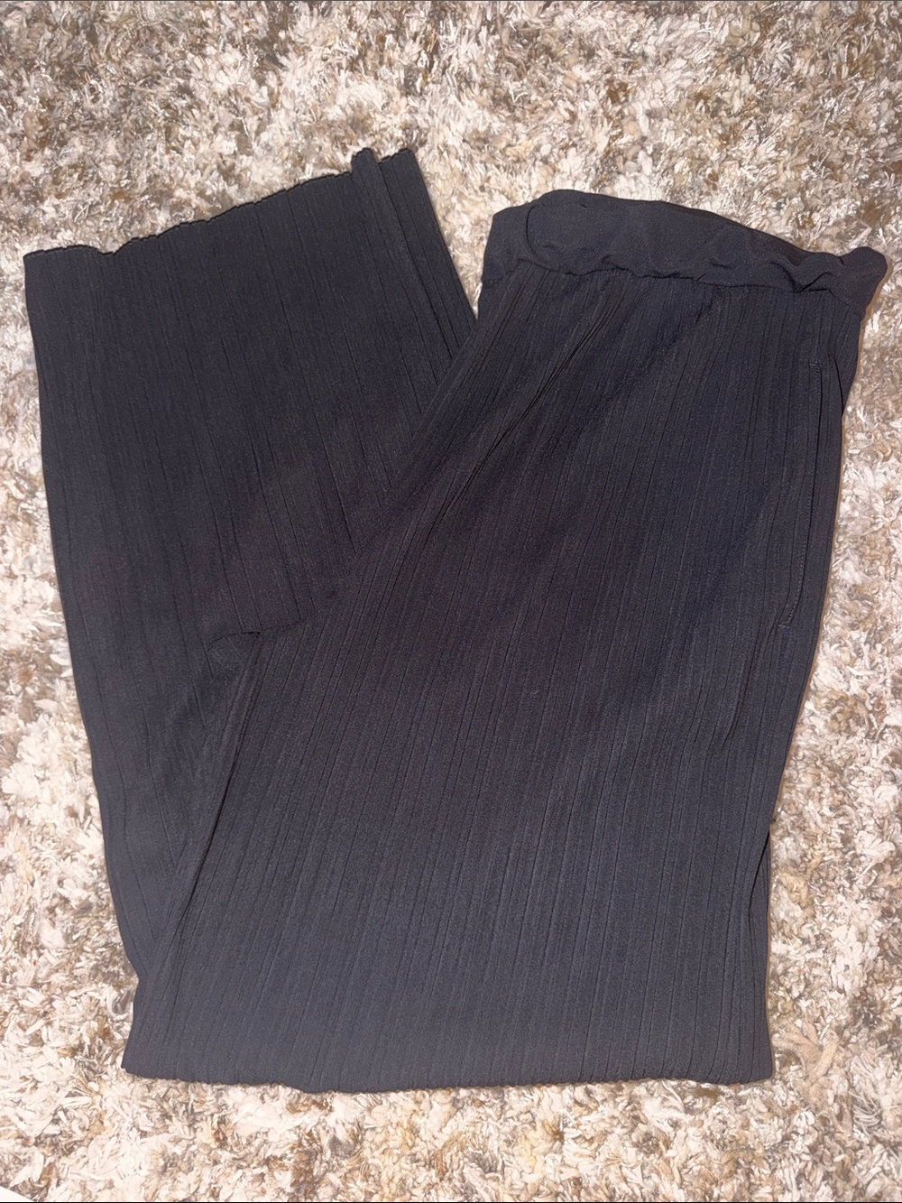 MaxMara Black Ribbed Wide-Leg Pants